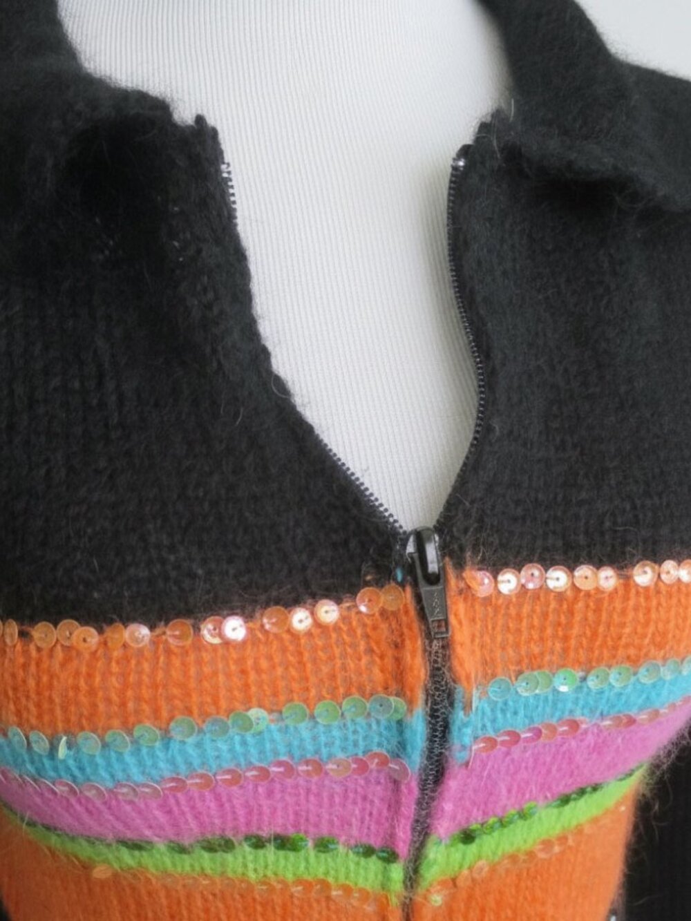 Y2K Cropped Striped Sequin Mohair Cardigan Sweater Size XS - Picture 2 of 12